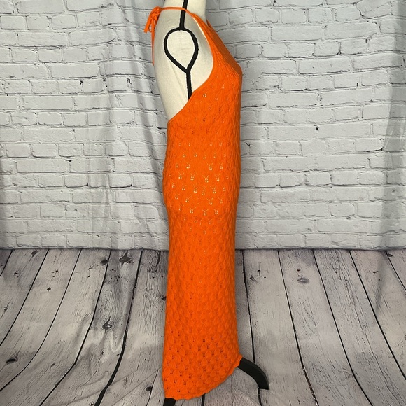 Alice & Olivia Orange Jone Pointelle Knit Sweater Halter Midi Dress Large NWT - Picture 12 of 16